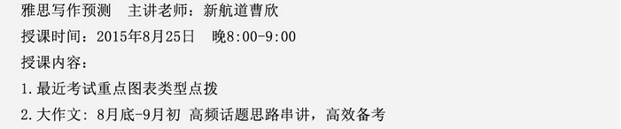 2015年8月29日雅思聽力預(yù)測名師公開課預(yù)告
