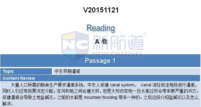 2015年11月21日托福真題回憶-閱讀回憶
