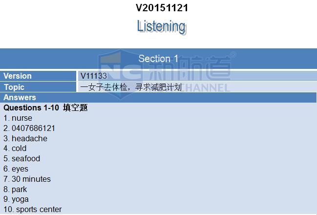 2015年11月21日雅思機經回憶-聽力機經