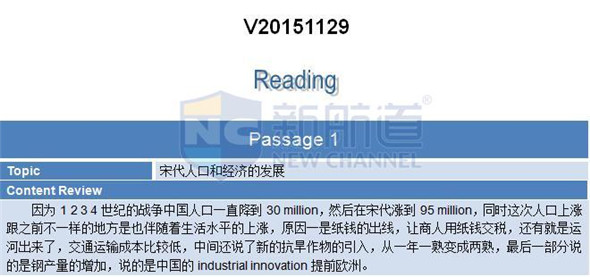 2015年11月29日托福真題回憶及解析
